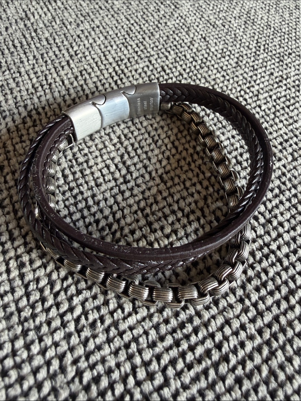 Men's Brown Leather and Stainless Steel Multi-Strand Bracelet
